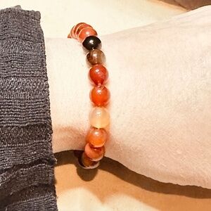 Carnelian Beaded Stretch Bracelet Natural Genuine Stone Warm Red Orange Tones